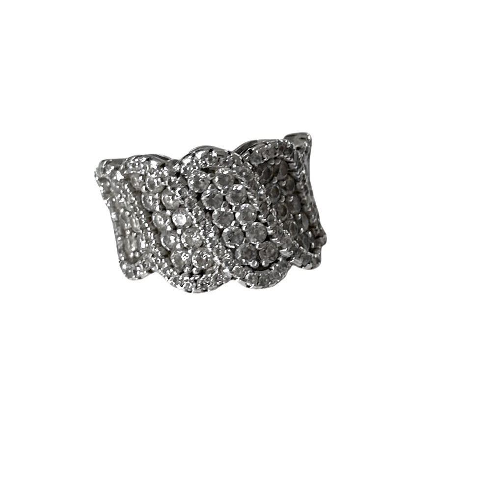 925 Sterling Silver Cubic Zirconia Wavy Concave Design Ring Size 5